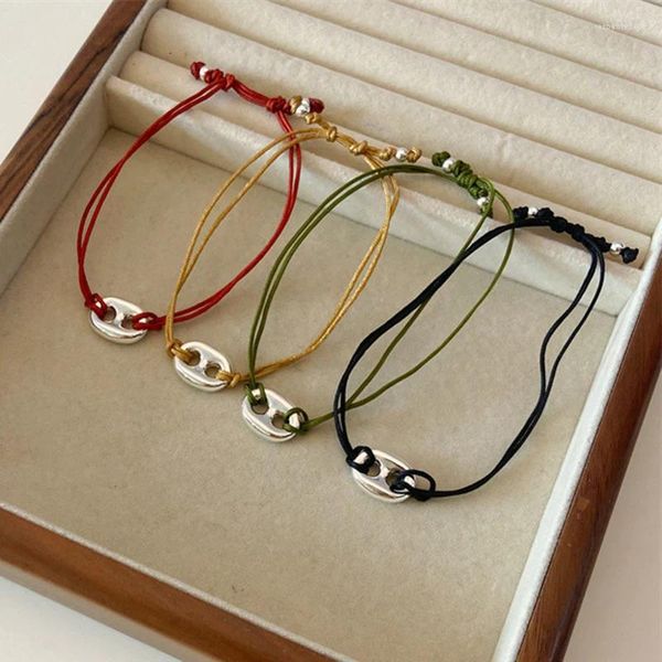 Pulseras con dijes Grano de café Nariz de cerdo Pulsera de hilo rojo para mujeres Simple Minimalista Hecho a mano Joyería étnica fresca Joya estética de los años 2000