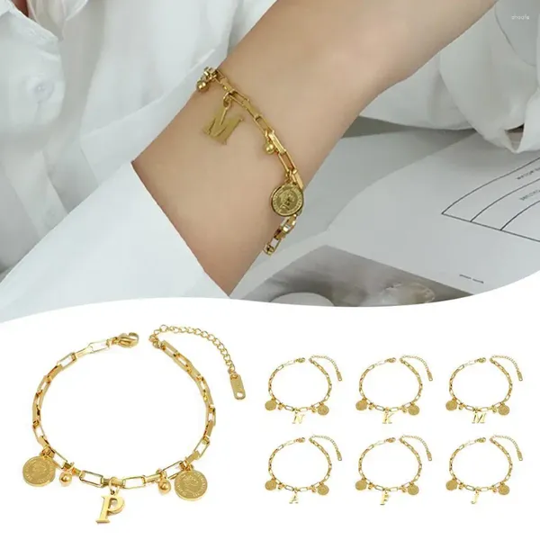 Bracelets de brazaletes Pulsera inicial de monedas para mujeres Color de oro Clazo de acero de titanio Joyería de moda