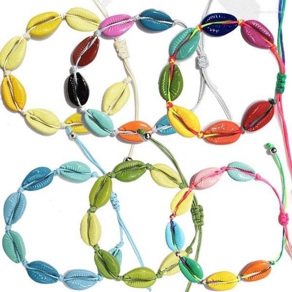 Pulseras con abalorios, pulsera de concha de playa de aleación de Color, tobillera para mujer, cadena de pierna de tobillo descalzo bohemio, joyería de verano