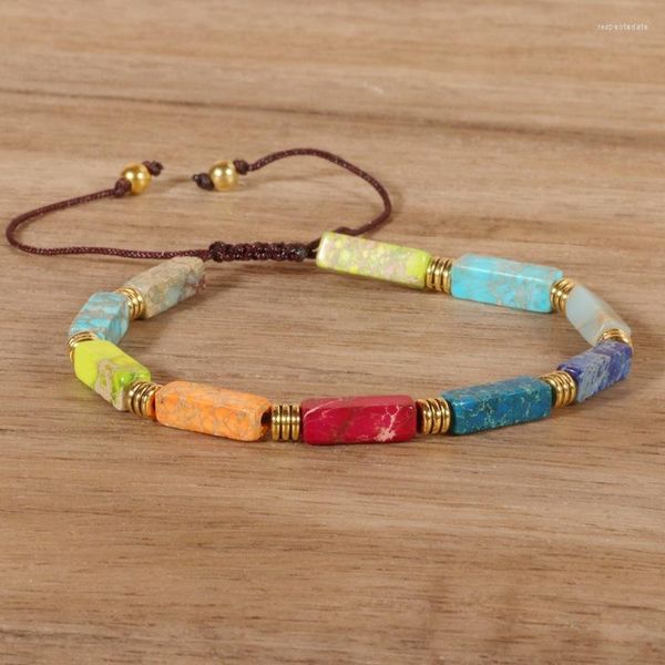 Pulseras de encanto Color Cuentas rectangulares DIY Joyería europea y americana Tejiendo Hombres Mujeres Amistad Pulsera Yoga