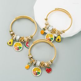 Bracelets de charme coloré mignon fruits ananas pendentif perles mélangées étiquette réglable femmes filles manchette ouverte bracelet en or bijoux à bricoler soi-même
