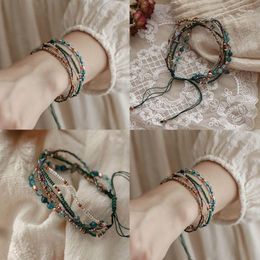 Bracelets porte-bonheur Style national coloré Tricot perlé Bracelet ajustable Minorité chinoise