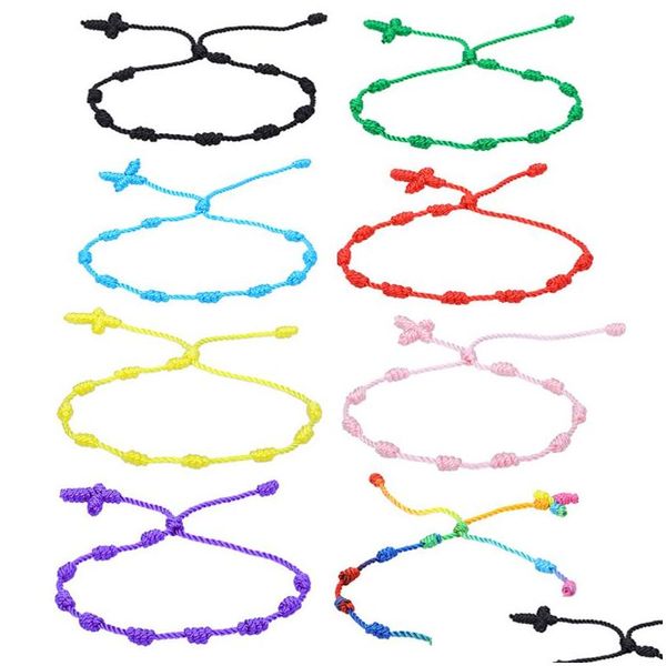 Pulseras con dijes Colorf 7 nudos Cuerda para protección Buena suerte Amet Éxito Prosperidad Pulsera de cuerda hecha a mano Lucky Bangles Drop Del Dh2Bk