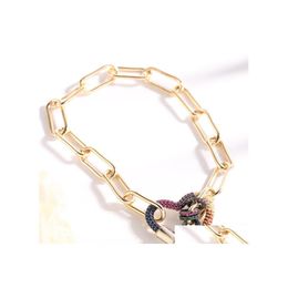 Pulseras con dijes Colorf Cristal Pulsera de cadena cubana Corazón Pandent Hebilla Enlace Brazalete Mujeres Hombres Joyería de fiesta A32Z Entrega de gotas Dhryc