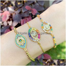 Bracelets de charme Colorf Crystal Eye Bracelet 18 carats Chaîne en or PL réglable Gemstone Diamond Femmes Mode Bijoux Cadeau Will et Sandy Dhito