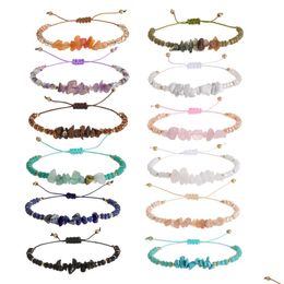 Pulseras con dijes Colorf Cristal Piedra natural Grava Cuerda de mano Yoga Chip trenzado Con cuentas Strand Pulsera Joyería Gota Entregar Dhgarden Dho9F