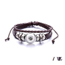 Bedelarmbanden colorf touw lederen gevlochten 18 mm snap knoop charmes armband polsband sieraden diy snaps knoppen punk armband Jewelle dhqoi