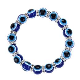 Pulseras con dijes Colorf turco azul mal de ojo 10 mm ojos rojos cuentas pulsera de elasticidad hecha a mano para hombres mujeres yoga reiki joyería drop de dh7ye