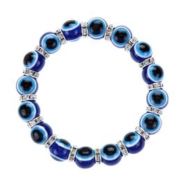 Bracelets de charme Colorf Turc Bleu Mauvais Oeil 10mm Yeux Rouges Perles À La Main Élasticité Bracelet Pour Hommes Femmes Yoga Reiki Jewelr Dhgarden Dhqyu