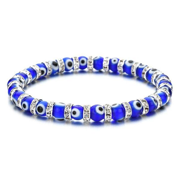 Bracelets de charme Colorf Turc Bleu Mauvais Oeil 6mm Poisson Rouge Strass Perles Élasticité Bracelet Pour Hommes Femmes Bijoux Drop Livraison Dhsgq