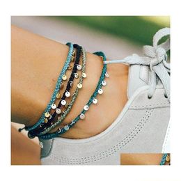 Pulseras de encanto Colorf Hilo de cera Ajustable Bohemio Pulsera tejida Amistad Brazalete para mujeres Hombres Joyería Regalo de cumpleaños Q531FZ Dr Otrxd