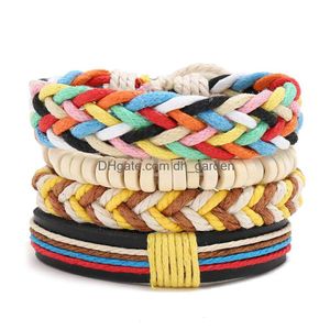 Bedelarmbanden Colorf Weave Mti Layer Wrap Houten Kralen Verstelbare armband Polsband Bangle Manchet Dames Heren Mode-sieraden Will And Dhwnt