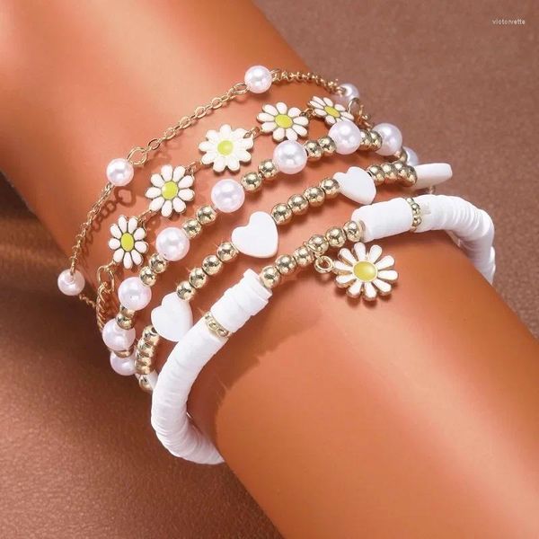 Bracelets de charme fleur de marguerite perlée colorée pour femmes fille bohème à la main des perles élastiques bracelet pulseras bijoux en gros