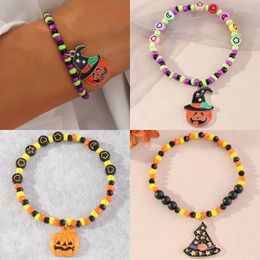 Bracelets porte-bonheur perles colorées pour femmes, bijoux d'halloween, chapeau de citrouille, pendentif, accessoires à main, cadeau de fête