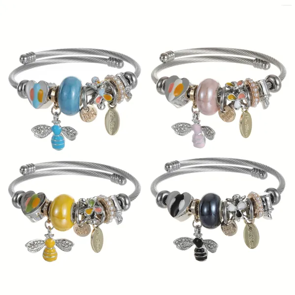 Bracelets de charme Pendentif abeille colorée DIY Bracelet en acier inoxydable Cadeau d'anniversaire parfait pour les amis