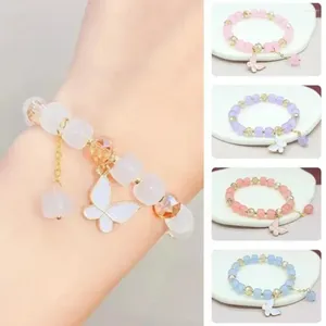 Bracelets de charme coloré en céramique cristal perlé à la main papillon extensible pour enfants fille amitié bijoux cadeaux C7Z1