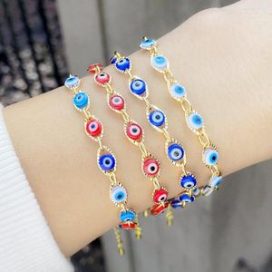 Bracelets porte-bonheur coloré oeil grec pour femmes cuivre plaqué or chaîne turc bijoux porte-bonheur Pulseira Olho Grego Brte61