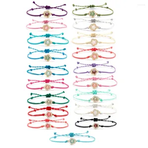 Pulseras con dijes Colorido OPAL CZ Zirconia Estrella de cinco puntas Pentagrama Pentágono para mujeres Pulsera Cuerda roja Cadena de cuerda Joyería tejida a mano