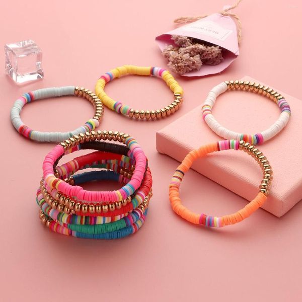 Bracelets porte-bonheur coloré polymère argile entretoise perles Bracelet bohème femmes mode élasticité or lâche Couple cadeau
