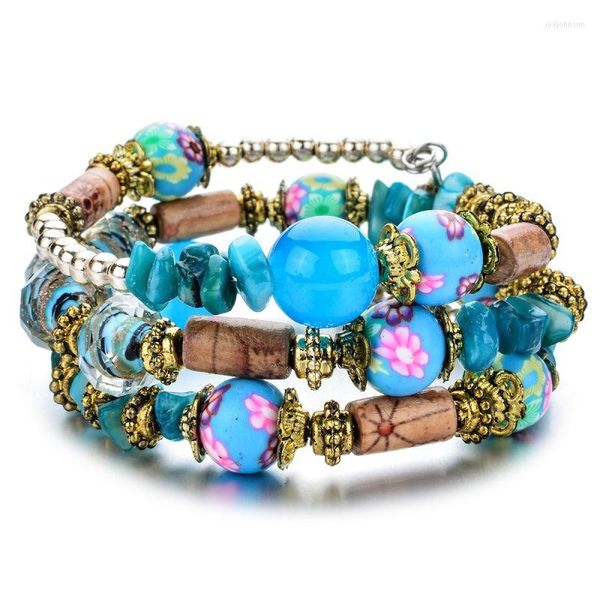 Pulseras con abalorios, cuentas de cerámica blandas coloridas, envoltura ajustable multicapa para mujer, pulsera de verano de piedra Natural a la moda, joyería