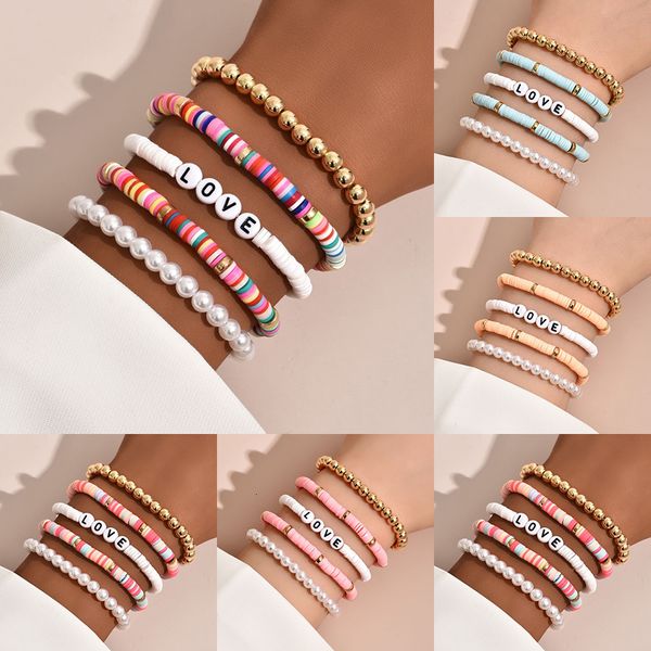 Bracelets de charme Lettre d'amour empilable colorée pour femmes Poterie d'argile douce Superposition de perles d'amitié Bracelet Boho Bijoux Cadeau 230424