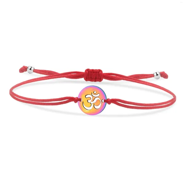 Bracelets de charme en acier inoxydable coloré rond Hollow-out Bracelet Women Discs de mode Cordon rouge