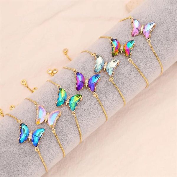 Bracelets de charme Charms papillon colorés pour femmes Mode Grand cristal de zircone Cadeaux de bijoux de fête de mariage