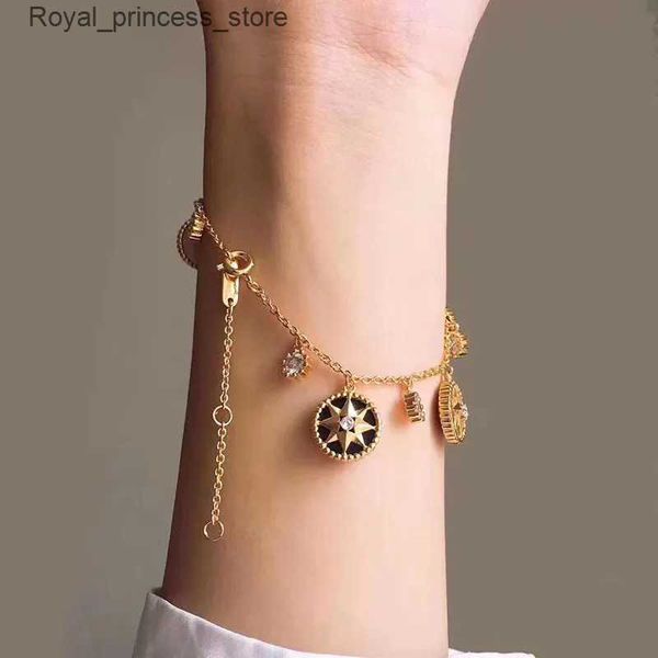 Pulseras con dijes Brújula Estrella de ocho puntas Encanto Color dorado Simple Blanco Concha Trébol S para mujer Regalo Q240321