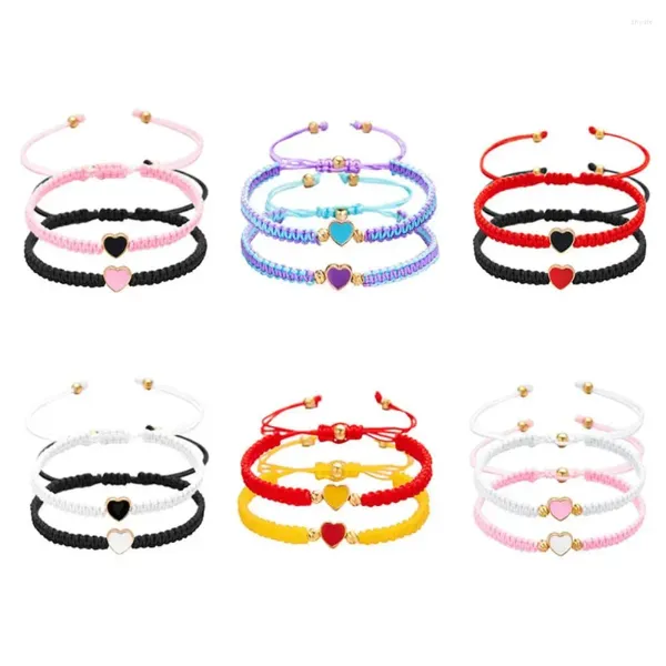 Bracelets de charme Couleurs contrastées Bracelet en forme de coeur fait à la main Amour Fortune Main Corde Bijoux Accessoires Couple