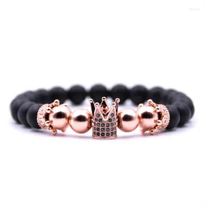 Bedelarmbanden koperen bal kroon mannen charmes 8mm kralen zwart zirkon dames bangle mode sieraden geschenk pulseras