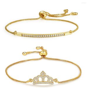 Bracelets porte-bonheur cuivre pavé réglage cubique Zircon barre couronne chaîne réglable pour les femmes amoureux bijoux cadeau
