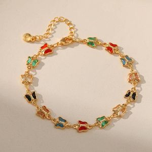 Charm armbanden verkoperd 18K goud kleurrijk glas vlinder ontwerp enkellaags zoete kristal kralen armband voor vrouw