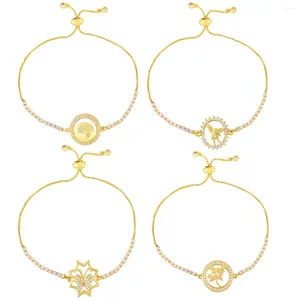 Bracelets de charme Bracelet de tennis de zircone blanche en cuivre pour femmes libellule insecte rond pendentif accessoires plaqués en or bijoux