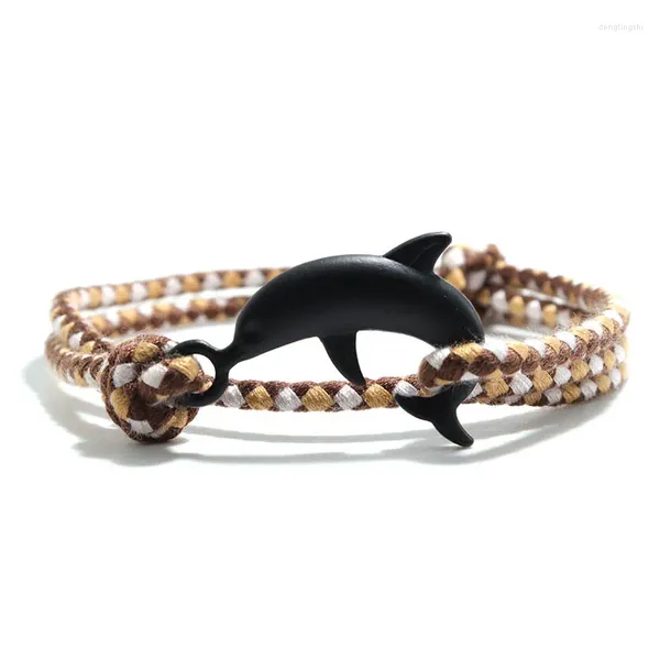 Bracelets de charme Coton Corde Men Femmes Double couche Easy Hook Dolphin Braslet Homme Ocean Animal Macram Brazalete Cadeau réglable