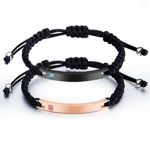 Bracelets porte-bonheur Couple Bracelets pour femmes hommes noir à la main corde tresse réglable amant bijoux zircone saint valentin cadeau