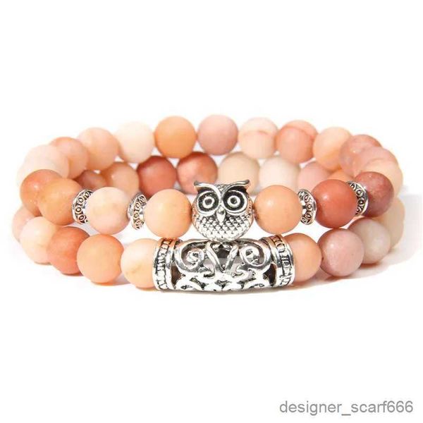 Bracelets porte-bonheur Couple Bracelet hibou charme pierre naturelle calcédoine perles bracelets pour femme hommes amour cadeau R231014