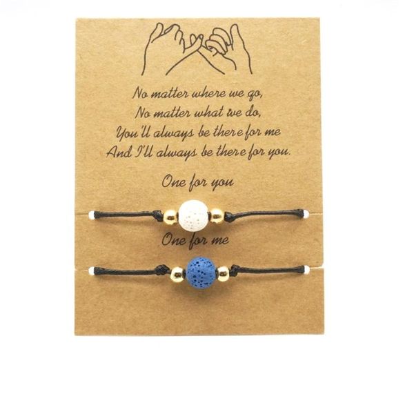 Charme Bracelets Couple Double Couleur Pierre De Lave Charmes Bracelet Tressé Sœur Amour Amitié Enfant Réglable Corde Bracelet Bijoux Carte G