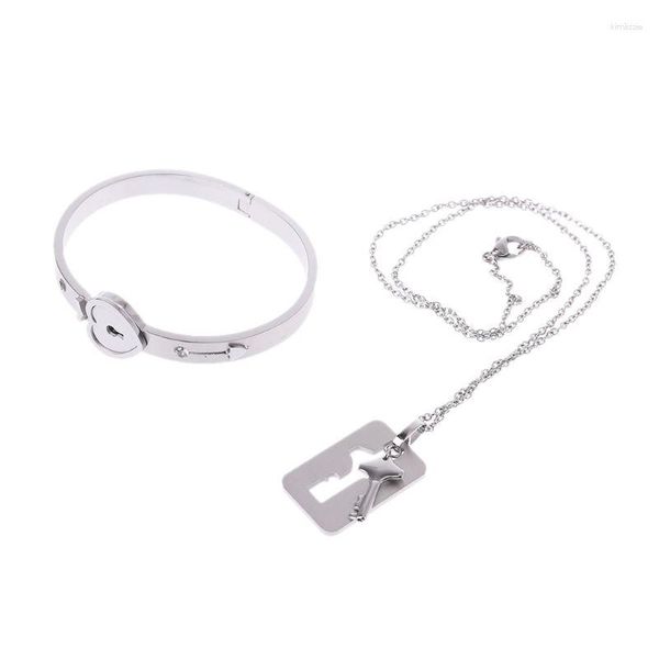 Pulseras con dijes Pareja para TITANIO Acero Bloqueo Brazalete Pulsera LLAVE Colgante Collar Amor S