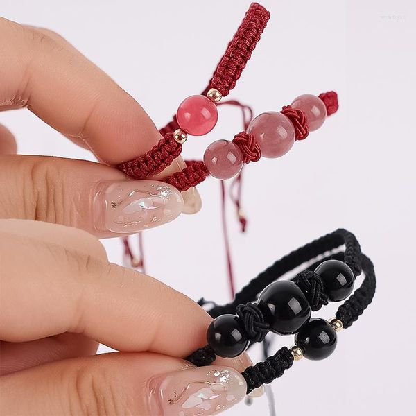 Bracelets de charme Couple pour femmes lave pierre naturelle perles de cristal rouge et noir bracelet tressé couples distance yoga bracelets amour