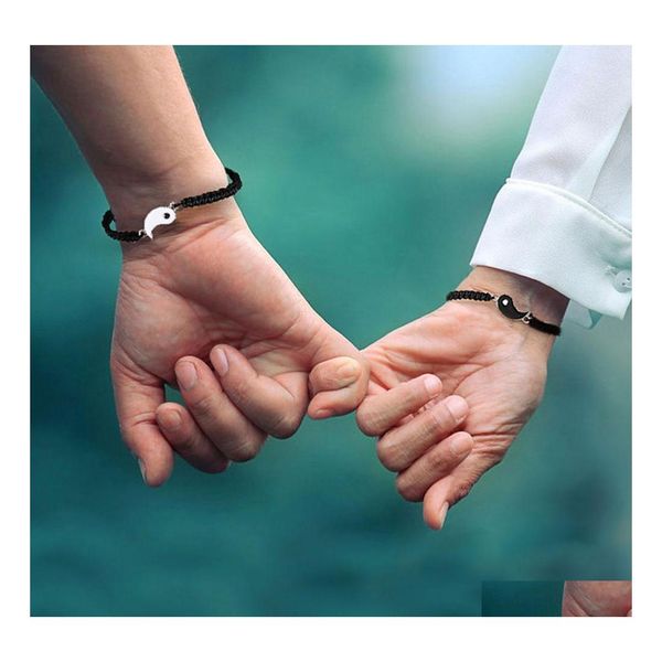Bracelets porte-bonheur Couple amitié chinois Yin Yang Tai Chi alliage pendentif cire corde tresse Bracelet livraison directe bijoux Ottua