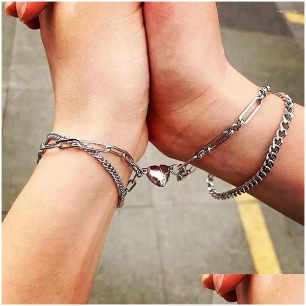 Bracelets de charme Couple Amour Bracelet Magnétique Pour Femmes Mode Double Couche Épissage Entrelacé Bijoux Copines Cadeau 2023 Drop D Otwlr