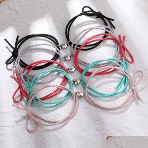 Bedelarmbanden Paar Magnetische afstandsarmband Verstelbaar Gelukstouw Elastisch rubberen band Gevlochten hartbedels Liefhebbers Sieraden Geschenken Dhx3L