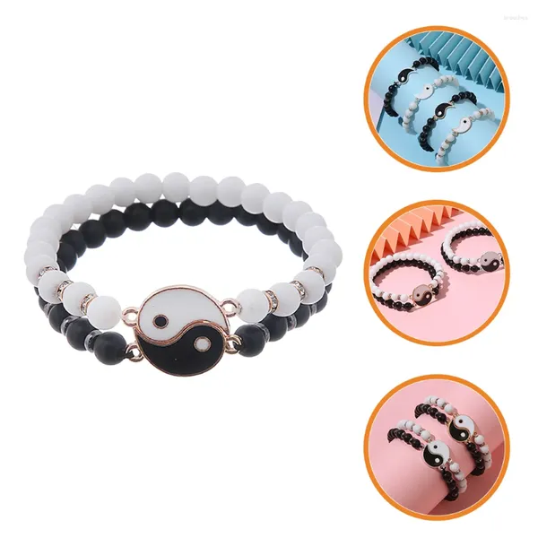 Bracelets de charme Couples Matte Noir Blanc Amis Correspondant Perlé Givré Amitié Yin Yang Amoureux