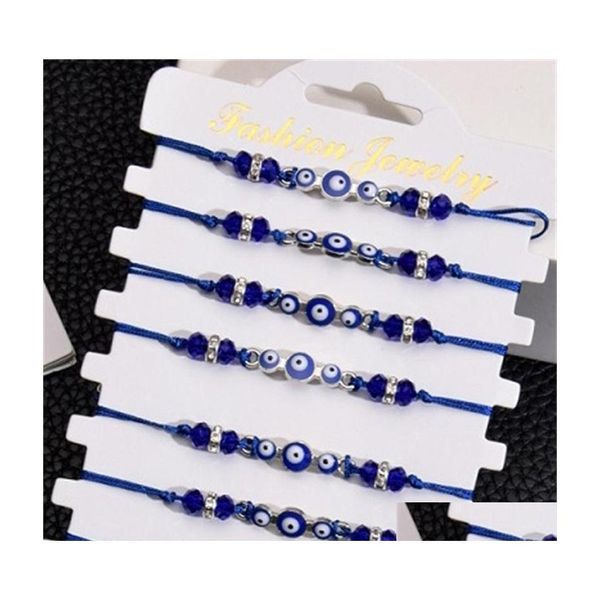 Bracelets de charme Couples Femmes 12pcs / ensembles bleu turc mauvais œil charmes cristal perle réglable chaîne de corde bracelets de cheville enfant fille bijoux1 Dhx7Z