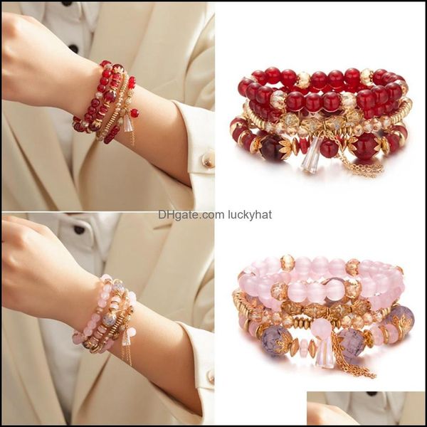 Bracelets de charme Bracelet en cristal perlé créatif 4 Pack Mtilayer Style bohème en gros livraison directe bijoux Otpnj