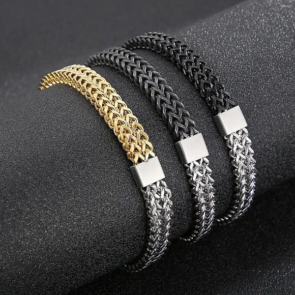 Pulseras con dijes Pulsera de cadena de trigo trenzada creativa para hombres Regalos gratis Pulsera de empalme de doble color Acero inoxidable Fiesta de rock masculina