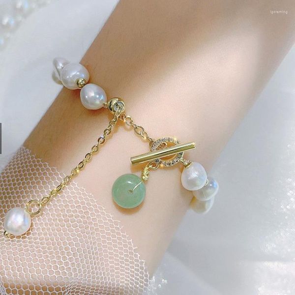 Pulseras con abalorios, accesorios creativos con hebilla segura y personalidad, pulsera Irregular de perlas de imitación, brazalete de la suerte para mujeres y niñas, joyería