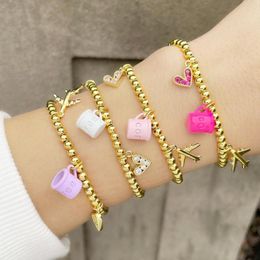 Bedelarmbanden creatieve roze koffiemok armband voor vrouwen koper kristal hart kralen mode sieraden vriendschap geschenken brte51