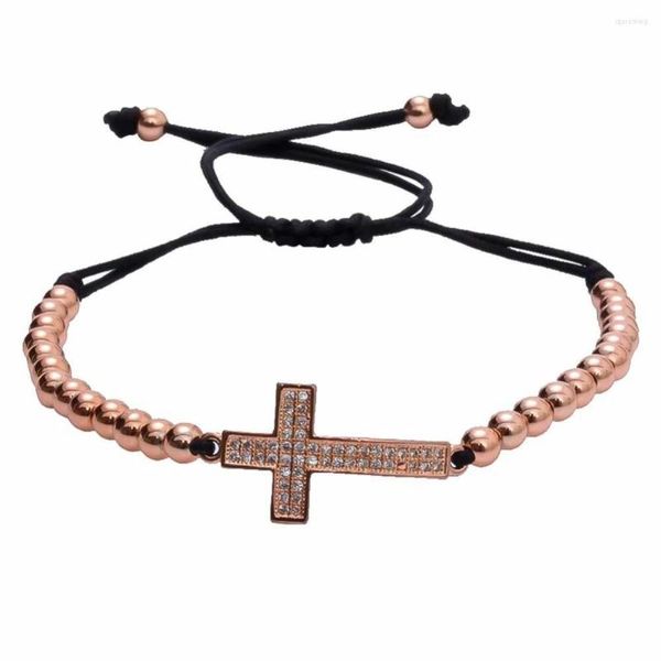 Bracelets porte-bonheur croix pour femmes bijoux 2022 Micro pavé zircone blanche 4mm cuivre perle tressage macramé Pulseras Mujer