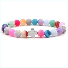 Bracelets porte-bonheur croix Bracelet en pierre naturelle patiné corde perle Yoga Chakra livraison directe bijoux Bracelets Dhuj9